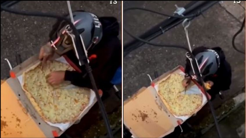 VIDEO: En plena vía pública, repartidor hace lo impensable con la pizza que tenía que entregar