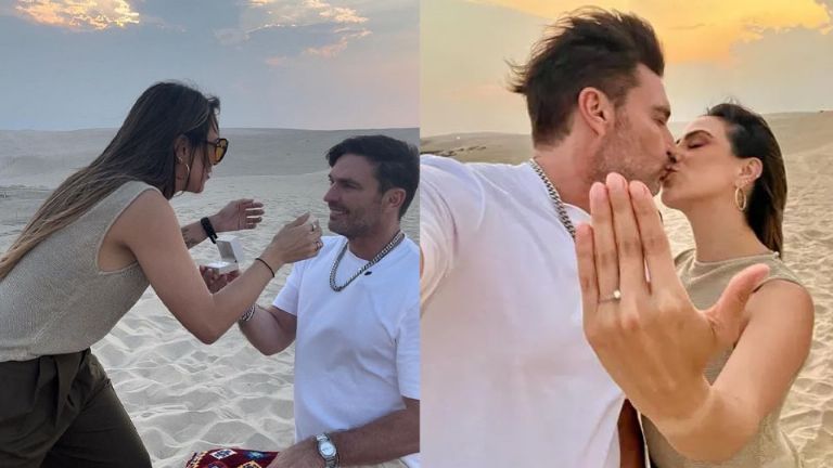 Julián y Valeria durante la propuesta en Qatar