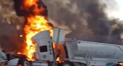 (VIDEO) Alerta en la México-Querétaro: Trailers chocan en Arco Norte; incendio consume las unidades