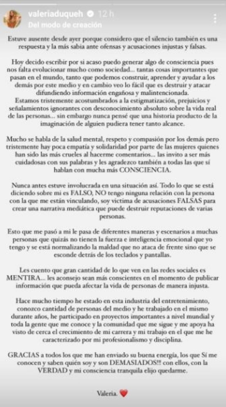 Valeria rompió el silencio
