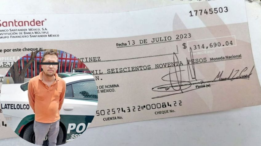 Increíble: Sujeto intenta cobrar cheque falso por 300 mil pesos en la CDMX; policías lo detienen
