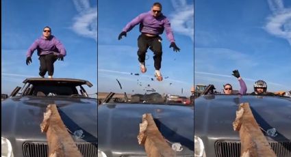 Hombres arriesgan su cabeza y piernas por peligroso truco; VIDEO viral estremece a la audiencia