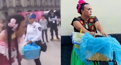 VIDEO: Tunden en redes a 'Lady Tacos de Canasta' tras agresión de policías de la CDMX en el Zócalo