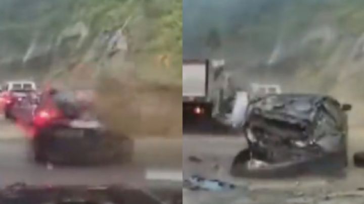 FUERTE VIDEO: Rocas se desprenden en plena carretera y aplastan un auto; saldo es de 2 muertos