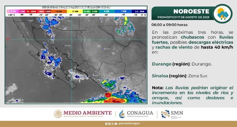 Clima en Sonora hoy jueves 17 de agosto. Foto: Conagua