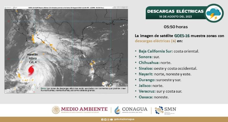 Trayecto del huracán 'Hilary' en México. Foto: Conagua