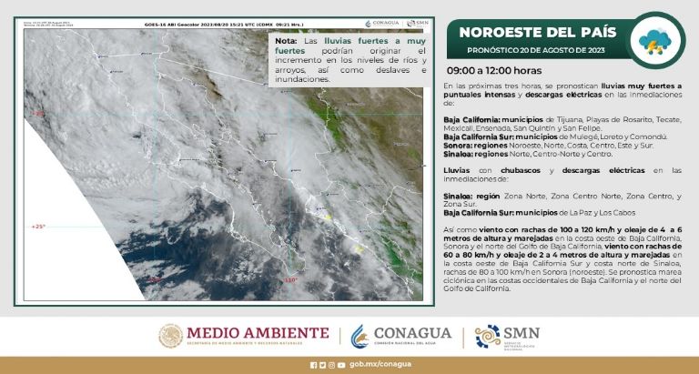 Conagua alerta por lluvias en Sonora hoy. Foto: Twitter