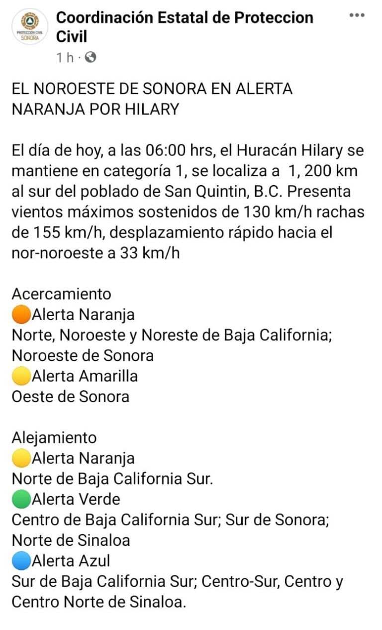Sonora en Alerta por huracán 'Hilary'. Foto: Protección Civil