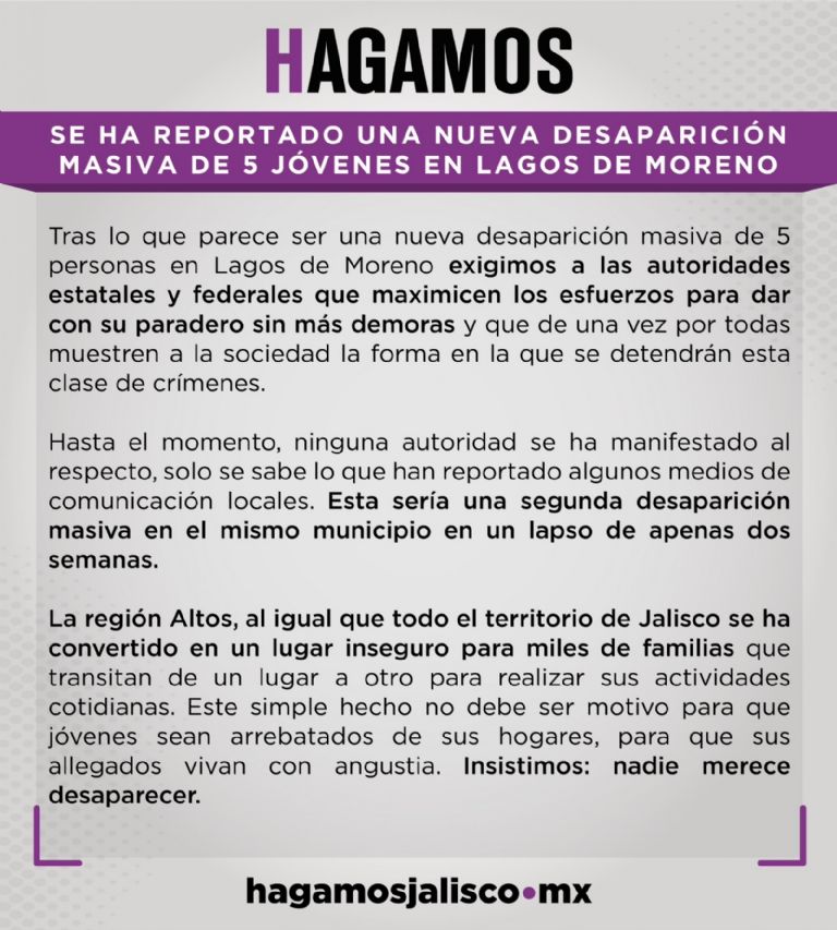 Nueva desaparición en Lagos de Moreno