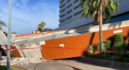 VIDEO: Colapsa fachada del un hotel en Hermosillo; pese a la emergencia, no hay lesionados