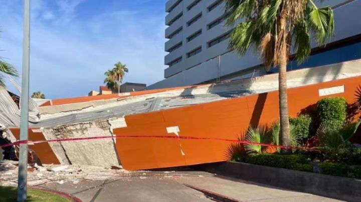 VIDEO: Colapsa fachada del un hotel en Hermosillo; pese a la emergencia, no hay lesionados