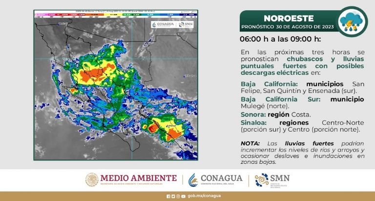 Conagua advierte lluvias en Sonora hoy miércoles 30 de agosto. Foto: SMN
