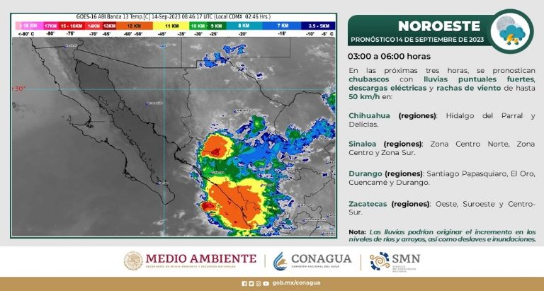 Clima en Sonora para este jueves 14 de septiembre. Foto: Conagua