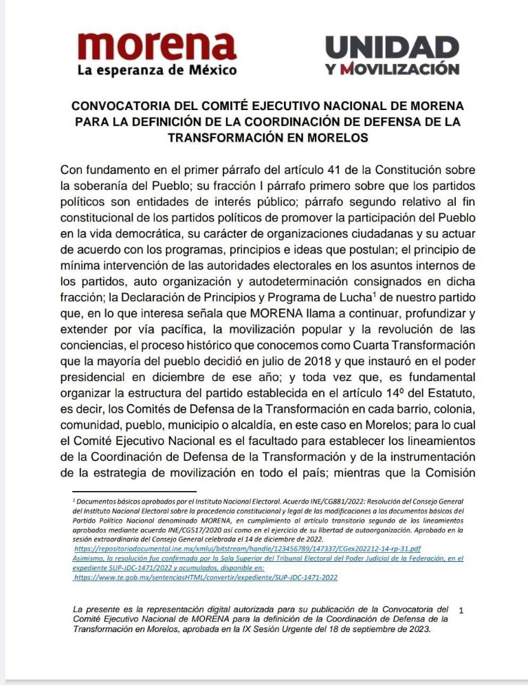 Convocatoria Morena 