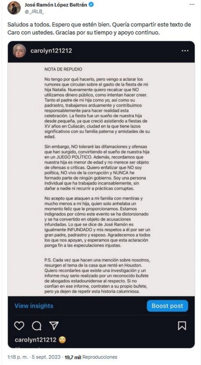 José Ramón López Beltrán en Twitter