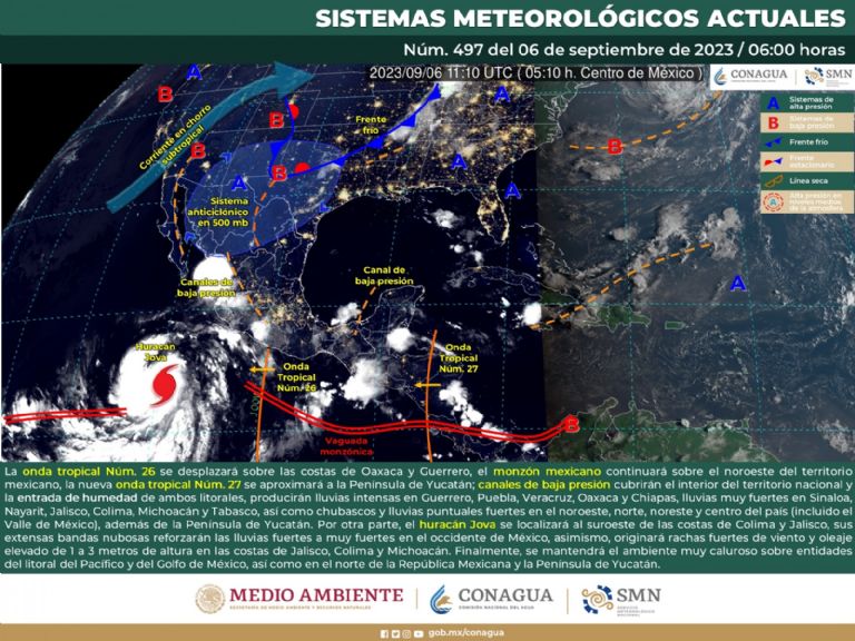 Clima en Sonora y México hoy miércoles 6 de septiembre. Foto: Conagua