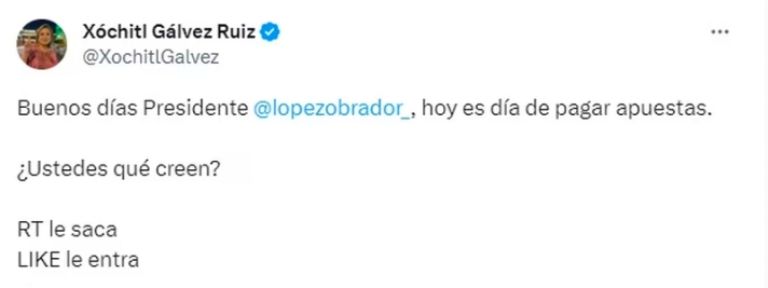 Tuit Xóchitl Gálvez 