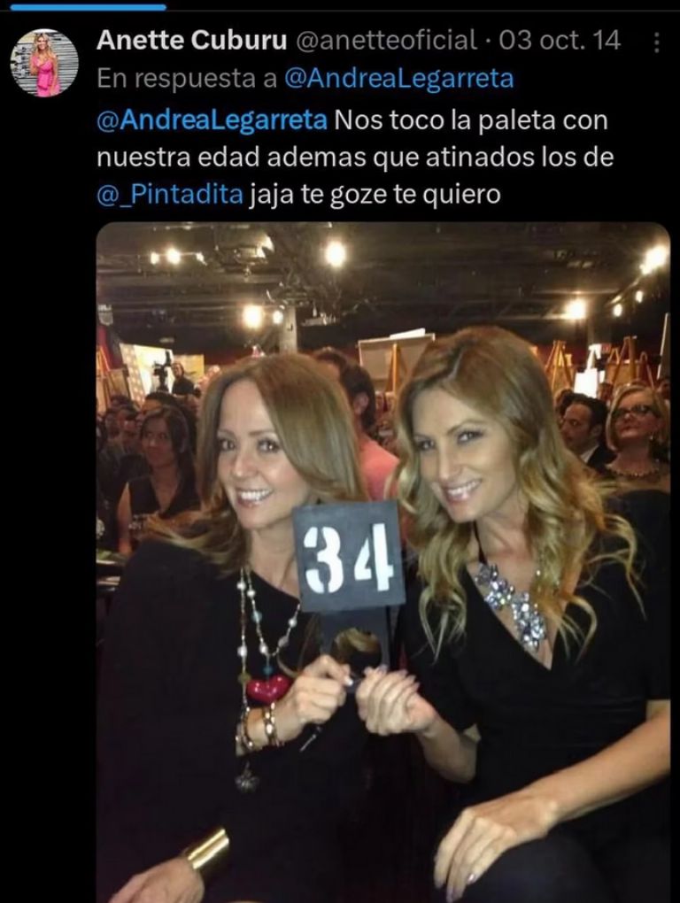 Anette Cuburu y Andrea Legarreta fueron amigas y estos tuits son la prueba