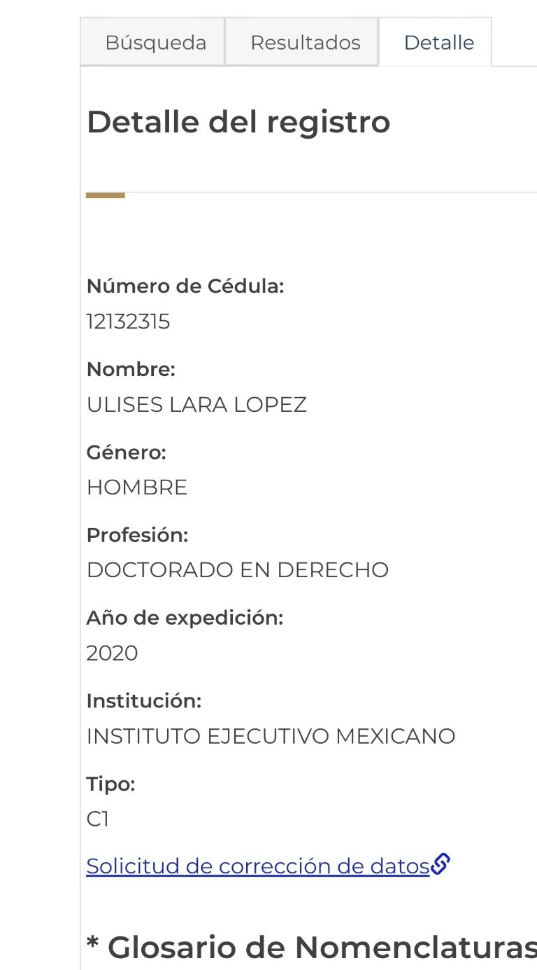 Cédula en Derecho de Ulises Lara