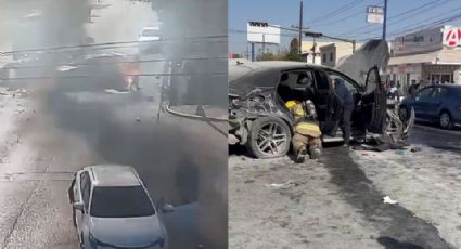 ViIDEO: Choque múltiple en Nuevo León deja a un motociclista envuelto en llamas