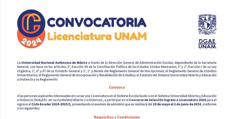 Convocatoria ingreso UNAM