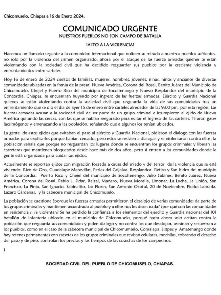 Pobladores y elementos del Ejército se enfrentan en Chicomusuelo, Chiapas; rechazan ingreso militar