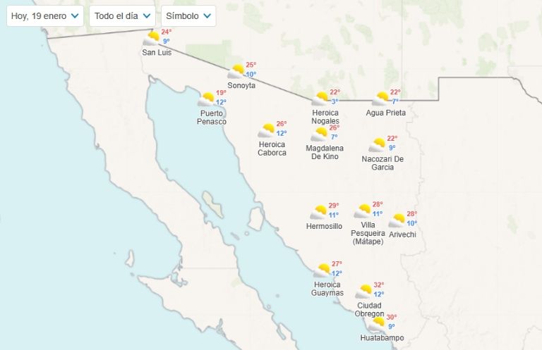 Clima en Sonora para hoy, viernes 19 de enero. Foto: Conagua