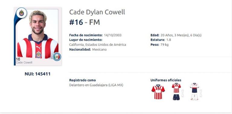 Cade Cowell ya fue registrado y podría debutar en el Chivas vs Tigres de este domingo