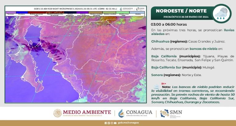 Clima en Sonora para hoy, viernes 26 de enero. Foto: Conagua