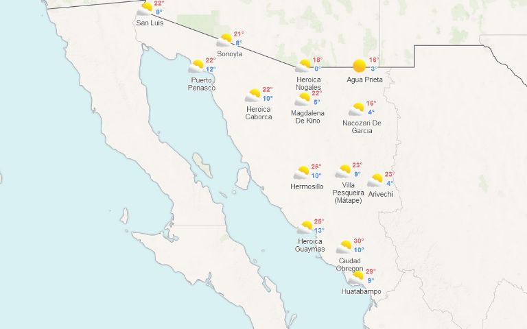 Clima para hoy en Sonora