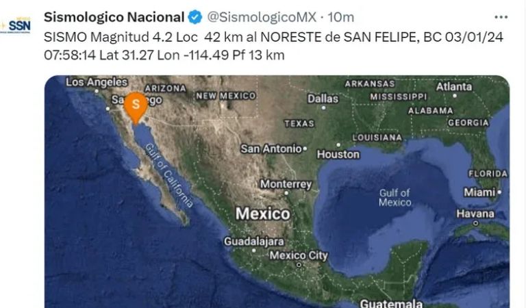 Sismo en Baja California. Foto: SSN