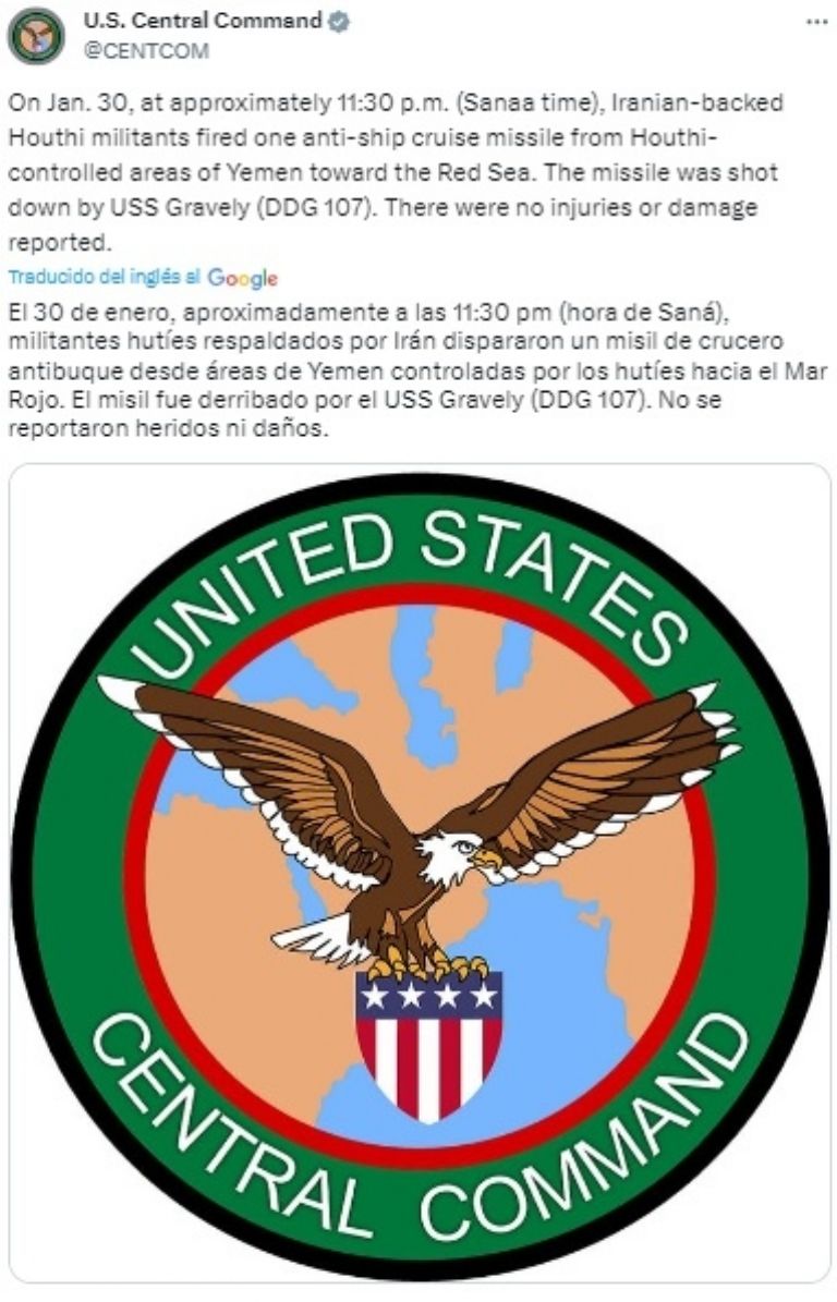 Yemen asegura haber impactado un buque de guerra estadounidense