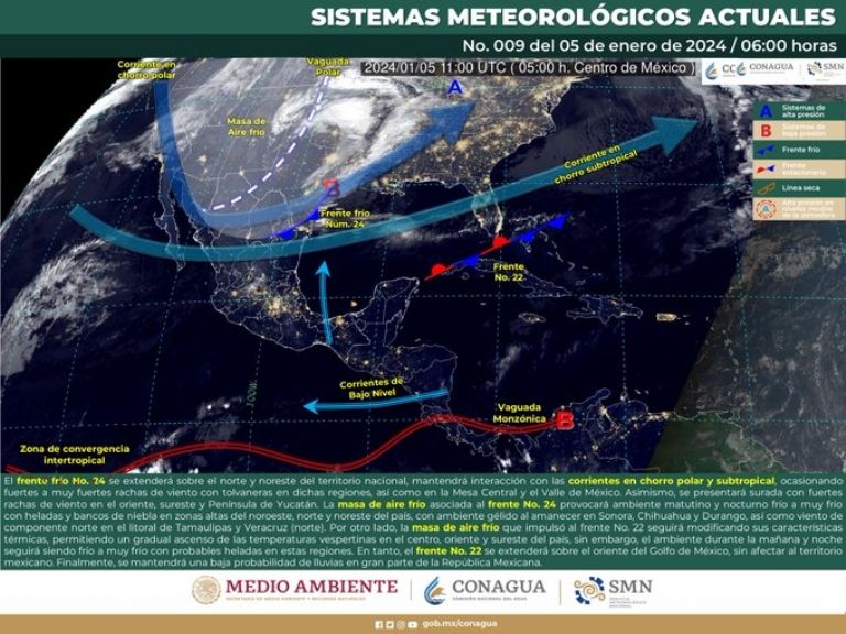Clima en México para hoy, viernes 5 de enero 2024. Foto: Conagua