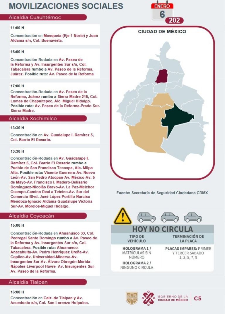 Tráfico en CDMX hoy 6 de enero