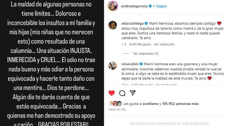 Hijas de Andrea Legarreta la defienden de Anette Cuburu