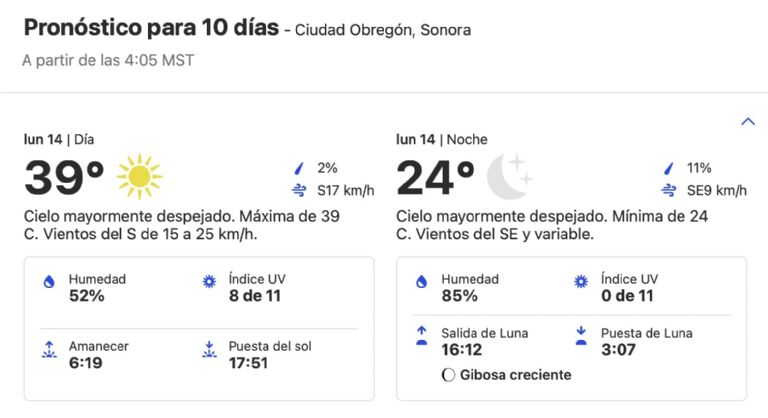 Clima en Ciudad Obregón HOY lunes 14 de octubre. Foto: Conagua Clima