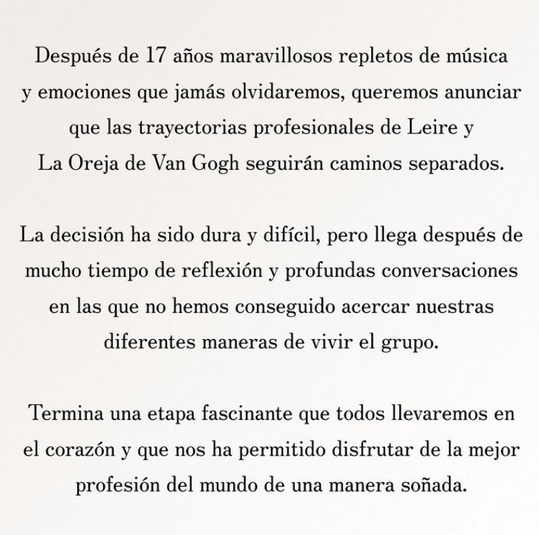 Leire Martínez deja a La Oreja de Van Gogh