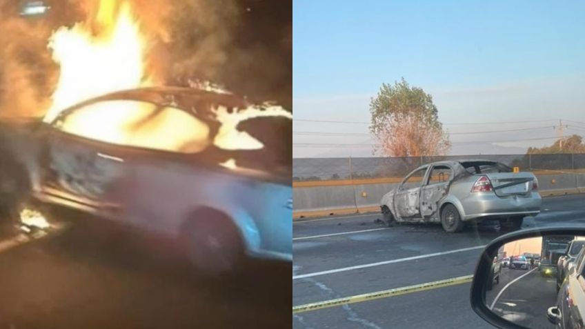 Hallan restos humanos en auto incendiado; lo dejaron en la autopista México-Puebla