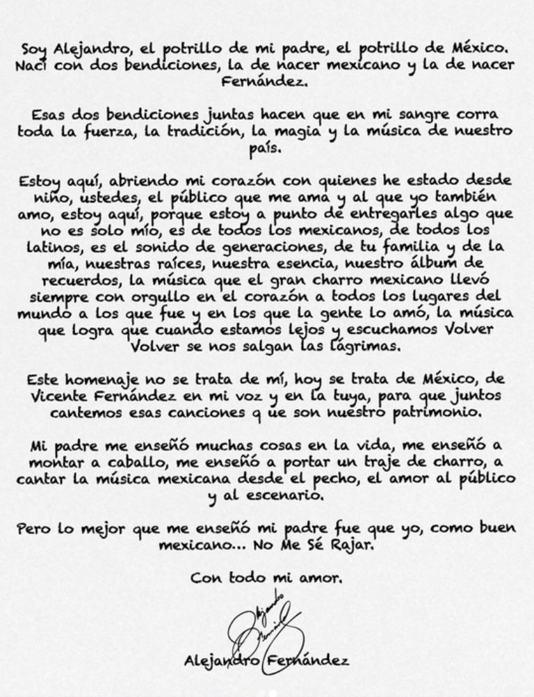 Alejandro Fernández dedica gira a Vicente 