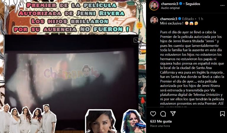 Estrenan pellícula de Jenni Rivera, pero su familia no va a la premiere