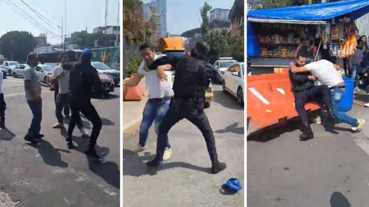 VIDEO: En plena calle, policía de la CDMX y presunto comerciante se agarran a golpes