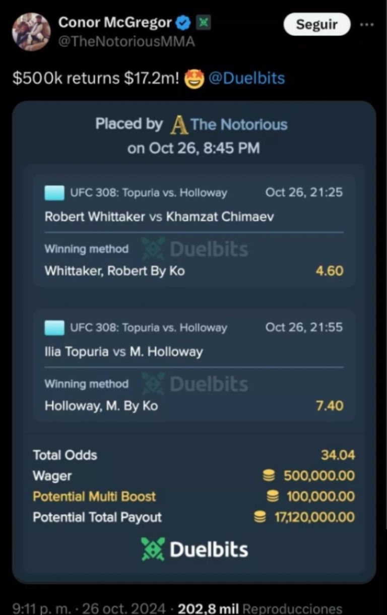 Esta fue la apuesta de Conor McGregor