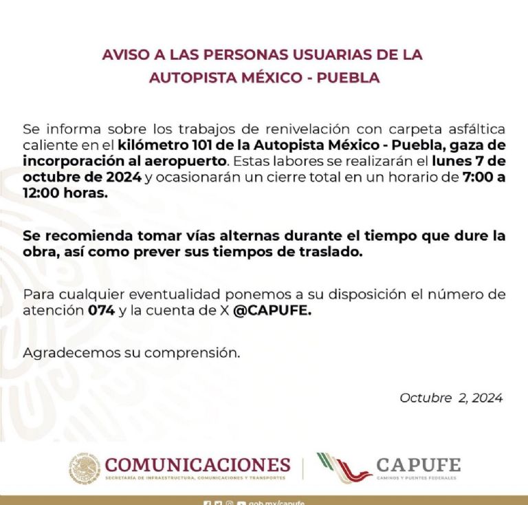 Cierre de la autopista México-Puebla