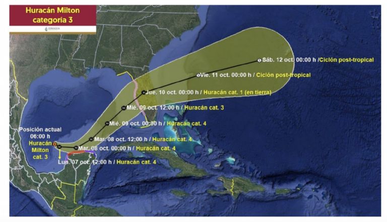 Evolución del huracán 'Milton' en México. Foto: Conagua