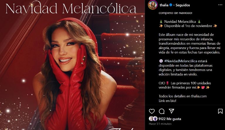 Thalía anuncia el estreno de su disco navideño