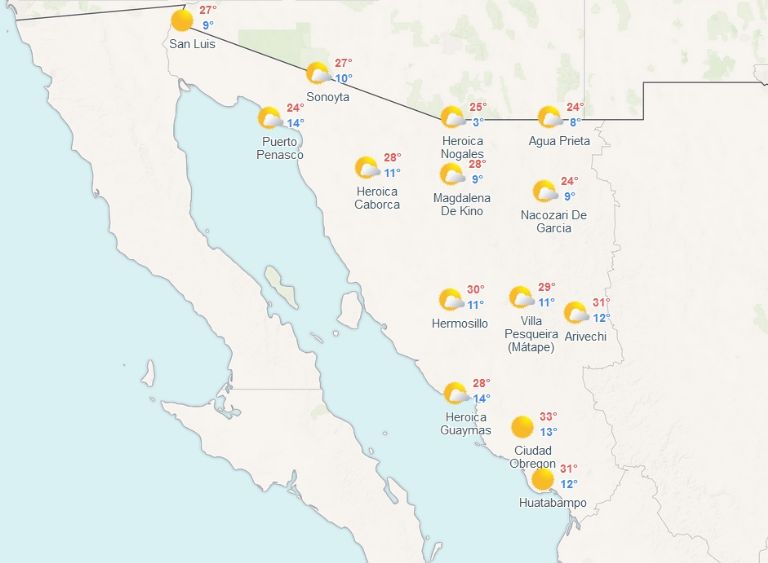 Clima de HOY 10 de noviembre en Sonora