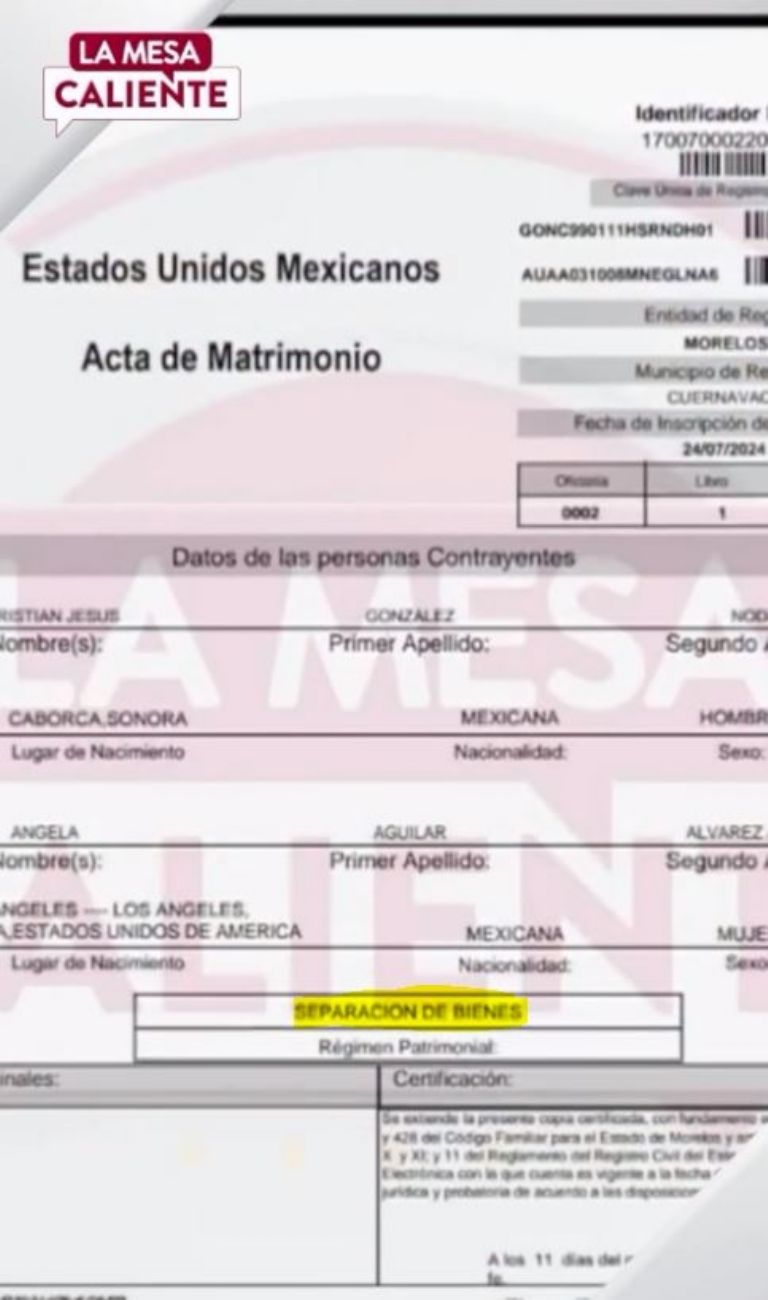 Ángela y Nodal se casaron por bienes separados