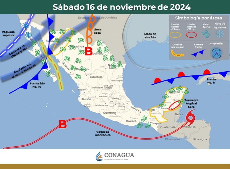 Clima en México para el sábado 16 de noviembre. Foto: Conagua