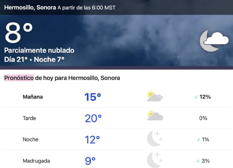 Clima en Hermosillo de HOY domingo 17 de noviembre. Foto: Conagua Clima