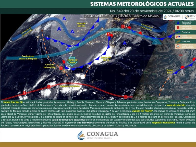 Pronóstico del clima para HOY miércoles 20 de noviembre. Foto: Conagua Clima